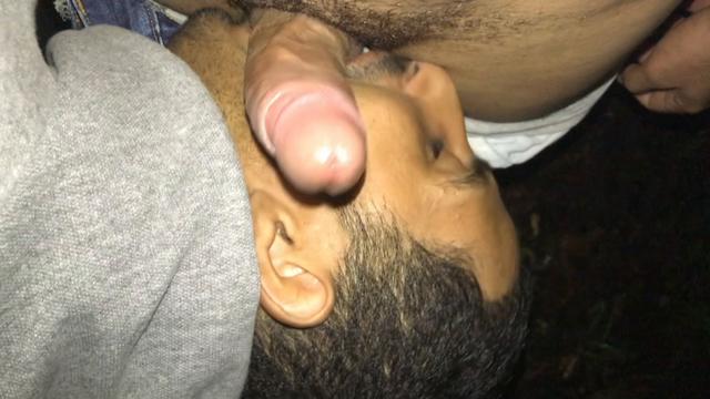 Sucking the hot man's cock in the woods.