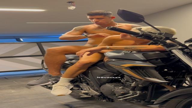 I called the blond kid to go for a ride on the motorcycle and ended up punching him in the ass in the building's garage
