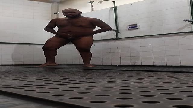 Taking a shower at the club 