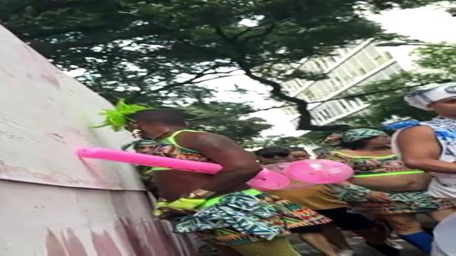 Brazilian straight men pissing at street during Carn...