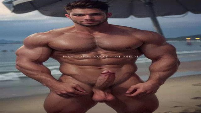 The muscle man on the beach