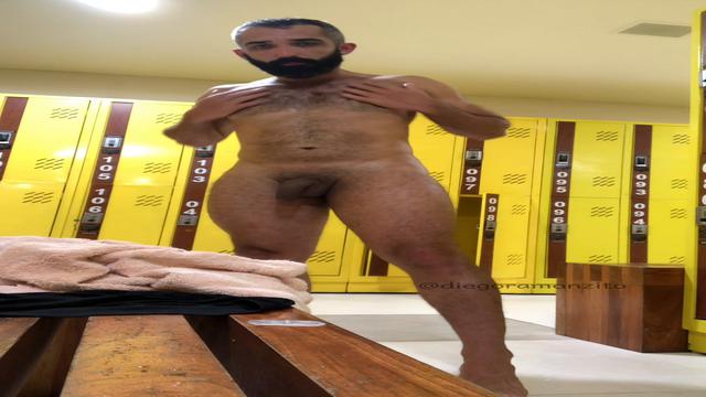 Applying moisturizer in the gym locker room.