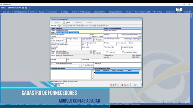 Cadastro de Fornecedores
